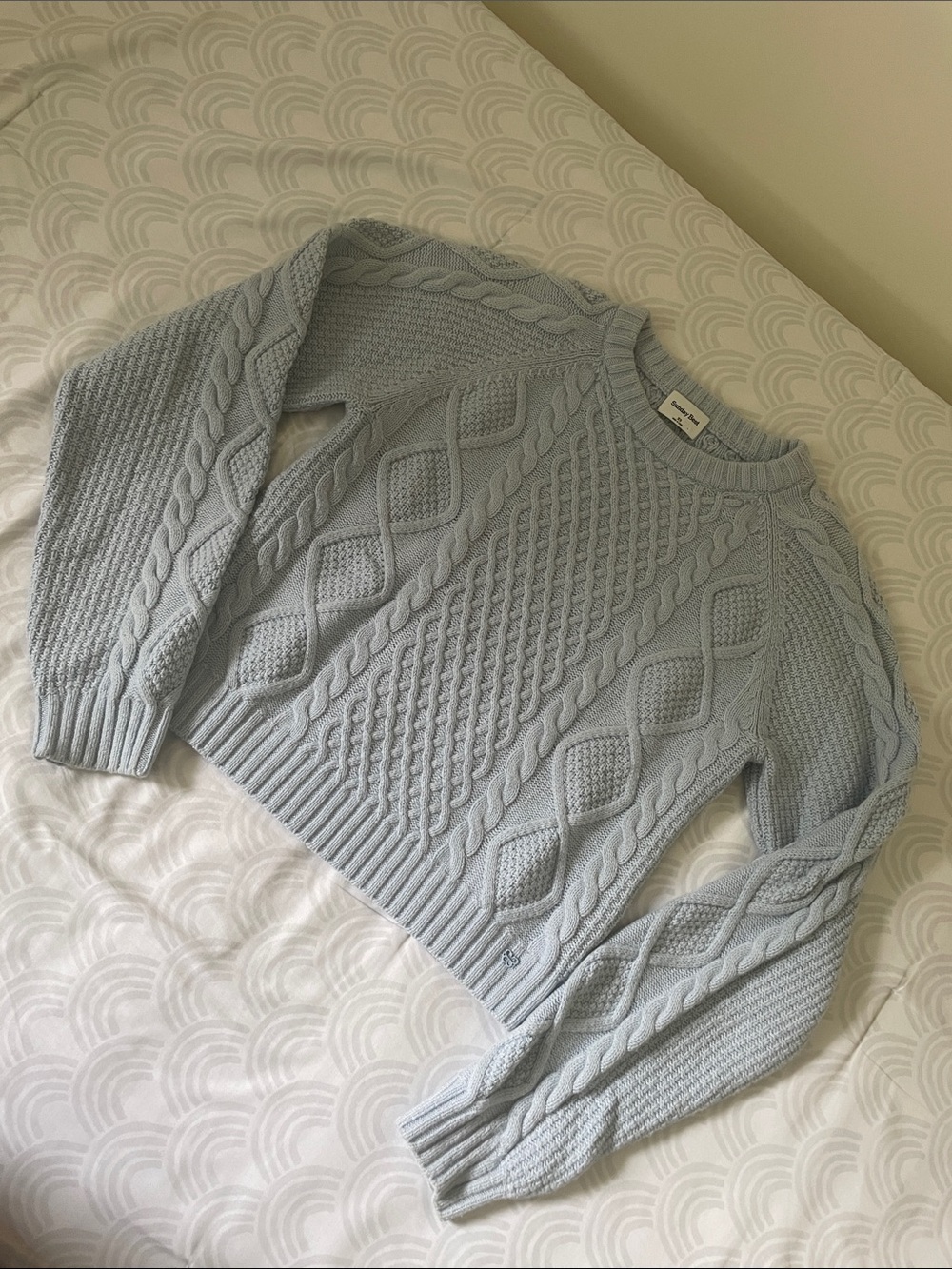 Aritzia Sunday Best Light Blue Cropped Merino Wool Blend Cable Knit Sweater - XS